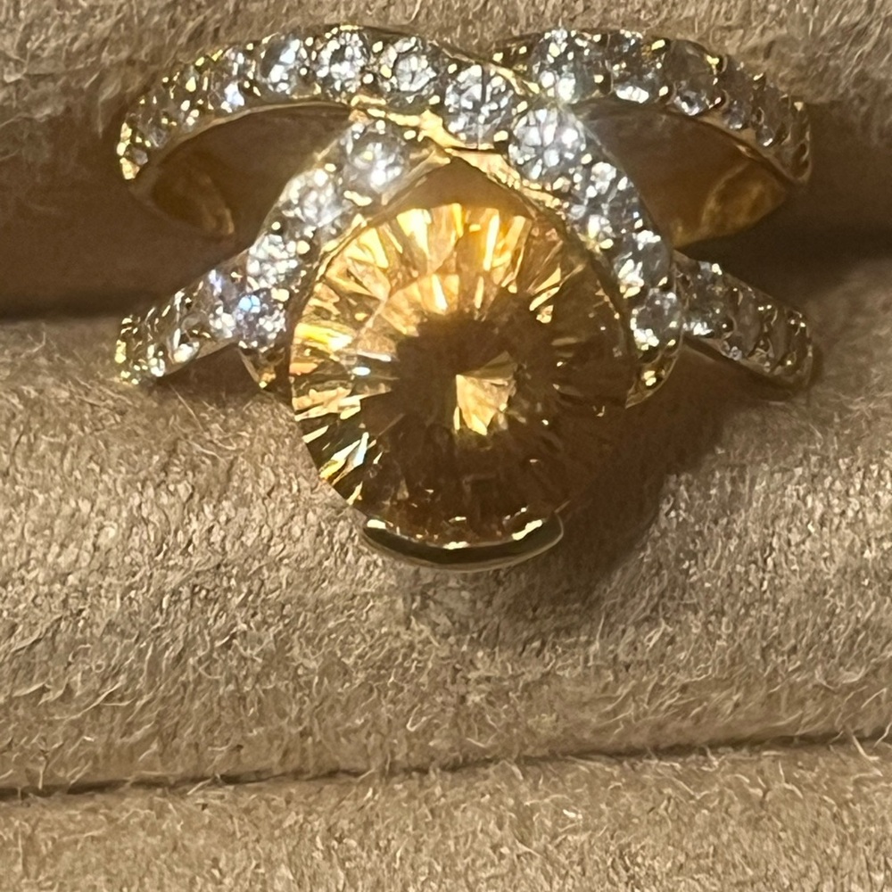 Simulated champagne colored diamond with white simulated diamond ring